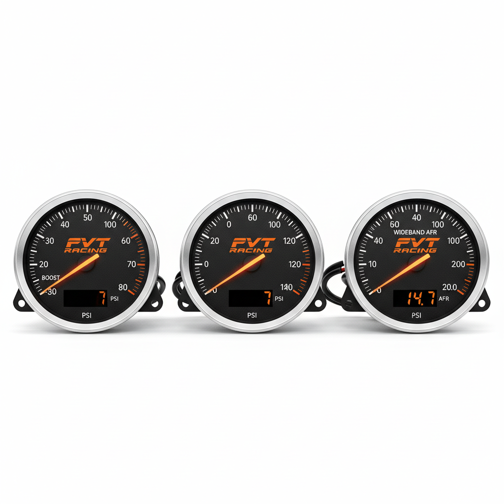 FVT Racing Performance Gauge Set with orange illuminated needles