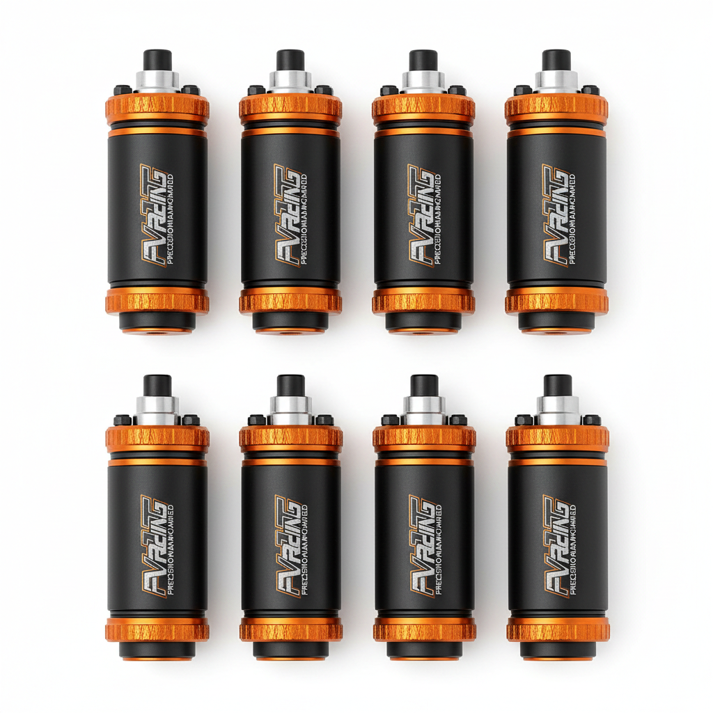 FVT Racing High-Flow Fuel Injectors set with orange branding