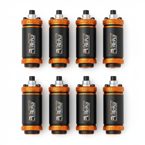FVT Racing High-Flow Fuel Injectors set with orange branding
