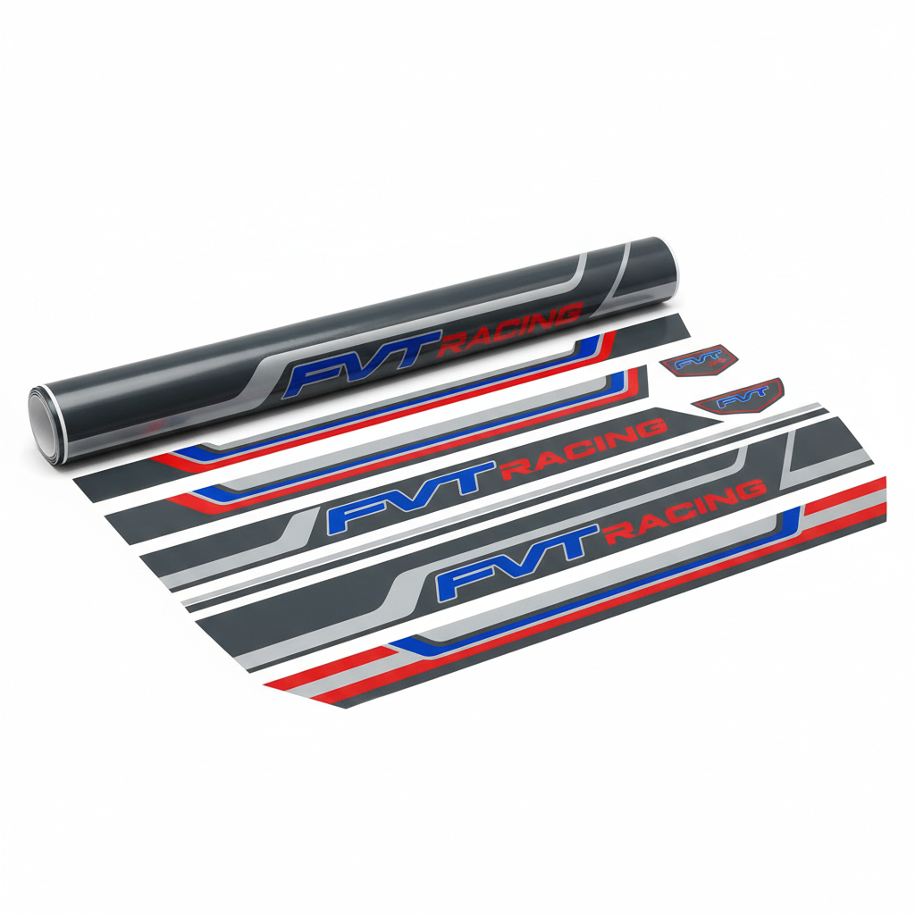 FVT Racing Toyota Tundra Pinstripe Decal Kit in dark gray, light gray, blue, and red