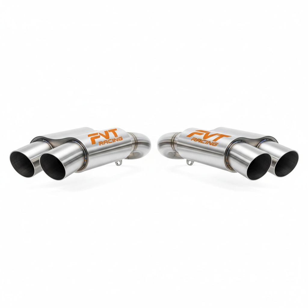 FVT Racing Performance Exhaust Pipes stainless steel with orange branding